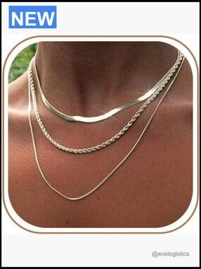 3-Piece Layered Chain Necklace Set Cuban Herringbone